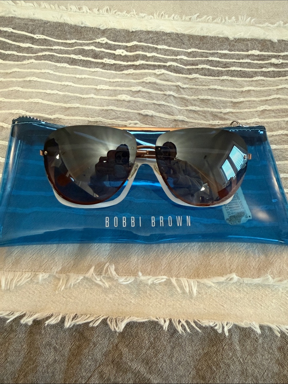Bobbi Brown Gold-Trim Aviator Sunglasses with Brown Tinted Lenses